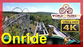 Tripsdrill Karacho Onride POV Erlebnispark Tripsdrill Achterbahn Karacho 1 Reihe  front Seat 4K [upl. by Haleak]