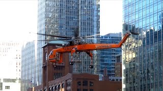 Helicopter Lift Job in Downtown Chicago  Erickson AirCrane Sikorsky S64 N237AC 01132018 [upl. by Cerys]