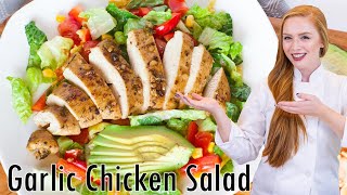 EASY Garlic Chicken Salad Recipe with Avocado Corn amp Peppers [upl. by Olenta]