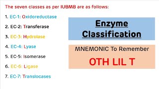 Enzyme Classification with MNEMONIC  Enzyme Classification with Examples [upl. by Kcered]