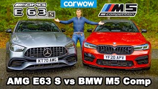 BMW M5 Comp vs AMG E63 S review amp 060mph 14mile brake and drift comparison [upl. by Nathalia]