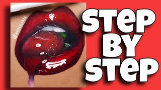 How to Draw GLOSSY LIPS  Step by step drawing tutorial [upl. by Magan]