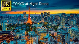 Tokyo Japan in 4K Drone at Night  Explore Tokyo at Night with 4K Drone Film [upl. by Annoval]