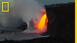 Spectacular Lava quotWaterfallquot Pours Into the Ocean  National Geographic [upl. by Rehpotsrhc13]