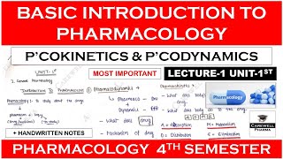 Basic Introduction to Pharmacology  Pharmacodynamics  Pharmacokinetics  L1 U1  B Pharma 4 sem [upl. by Croix]