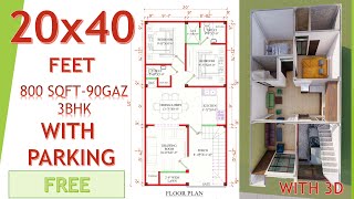 20x40 house plan with car parking and 3d elevation800sqft90gaz6x12m72sqm [upl. by Leighland]