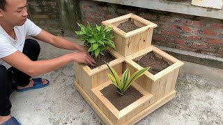 Amazing Reusable Wood Project  How To Process Pallet Wood Into Beautiful Flower Pots Easily [upl. by Aihsoek71]