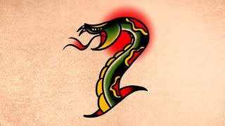 How to Draw a Traditional Snake Tattoo [upl. by Atekal772]