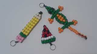 Pony Bead Keychains  Pencil Watermelon amp Lizard  Part 1 [upl. by Noeht]