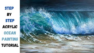 Acrylic Ocean Painting STEP by STEP Tutorial [upl. by Dierolf150]