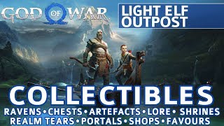 God of War  Light Elf Outpost All Collectible Locations Ravens Chests Artefacts Shrines  100 [upl. by Adnawal]