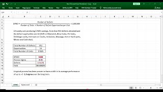 DPMO Sigma Level Yield calculation in excel for castings Foundry for Lean Six Sigma [upl. by Enecnarf]