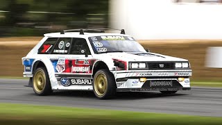 Travis Pastrana 860HP Subaru GL Wagon Gymkhana 2022 Car w Active Aero driven FLATOUT at Goodwood [upl. by Aynad169]