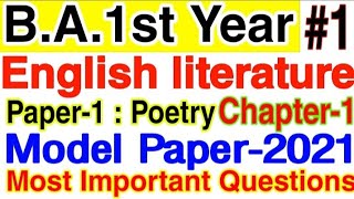 English literature for ba 1st year  Paper1Chapter1  Model Paper2021  Most Important Questions [upl. by Notled676]