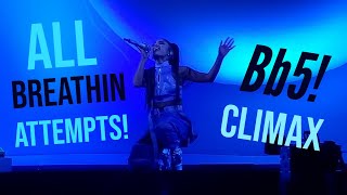 Bb5 Ariana Grande  ALL High Note ATTEMPTS in breathin LIVE Sweetener World Tour 2019 [upl. by Prescott979]