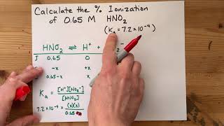 Calculate the Percent Ionization of 065 M HNO2 [upl. by Britni92]