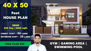 40x50 House plan with Garden  225 Gaj  2000 sqft  4050 5BHK  40 by 50 ka Naksha  DV Studio [upl. by Yadnus293]