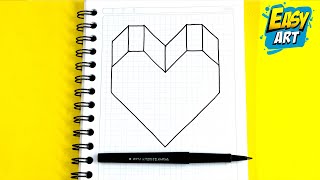 🟥 Dibujos 3D ❤ Como Dibujar un CORAZON en 3D en Cuadricula  How to Draw 3D HEART on a grid Easyart [upl. by Quinn]