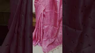 Tussar jari checks saree with embroidery🩷🩷 [upl. by Olsson721]