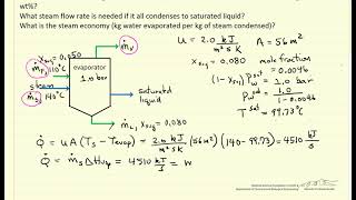 SingleEffect Evaporator Energy Balance Example Problem [upl. by Itnahsa]