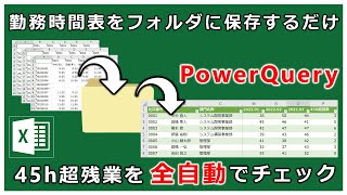 勤務時間表をフォルダに放り込むだけで残業45時間超の人を全自動でチェックできる【エクセル パワークエリ PowerQuery】 [upl. by Goulette]