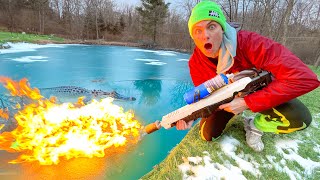 Using real flamethrower to catch pond monster [upl. by Schweiker]