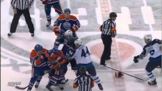 Nail Yakupov Zach Bogosian spearing major amp fight Winnipeg Jets vs Edmonton Oilers 122313 NHL [upl. by Gawlas]