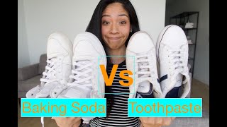 Cleaning WHITE SHOES  Toothpaste Vs Baking Soda [upl. by Einyaj153]