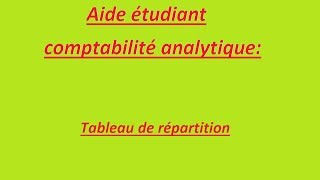 Comptabilité analytique Tableau de répartition [upl. by Irihs68]