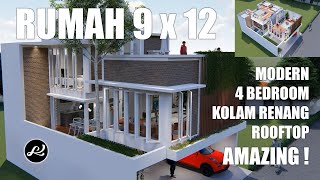 rumah modern 9x12 meter  split level  kolam renang  rooftop minimalis – Amazing [upl. by Nerha815]