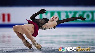 Trusova attempts five quads in valiant free skate vaults from 12th to podium at worlds  NBC Sports [upl. by Aklam]