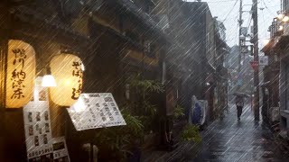 4K JAPAN RAIN WALKING TOUR ASMR IN MASSIVE THUNDERSTORM Downtown Kyoto Kiyamachidōri Japan 雨の散歩 [upl. by Lilithe]