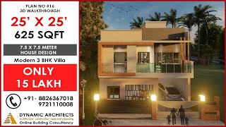 25 X 25 DUPLEX HOUSE DESIGN WITH 3 BEDROOM SET I 625 Sqft HOUSE PLAN I 25 X 25 Urban Villa [upl. by Bore169]