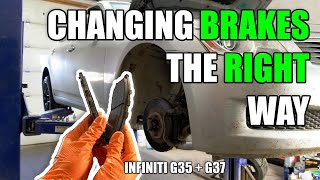 How to Change Infiniti G35G37 Brakes Pads amp Rotors  Extra Quite [upl. by Norha848]