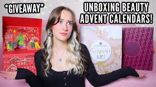 UNBOXING BEAUTY ADVENT CALENDARS  GIVEAWAY Most Popular Calendars 2021 [upl. by Elyse619]