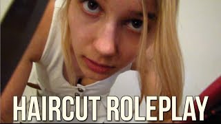 BINAURAL ASMR Haircut Roleplay scissors spritzing softly spoken brushing [upl. by Senior905]