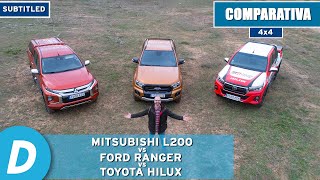 Prueba 4x4 ¡al límite Toyota Hilux vs Ford Ranger vs Mitsubishi L200 Triton  Prueba offroad [upl. by Elleral]