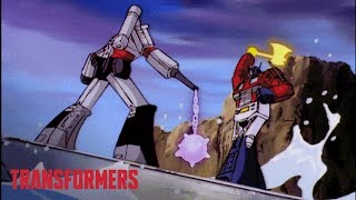 Optimus Prime vs Megatron Top 5 Fights  Series Mashup  Generation 1  Transformers Official [upl. by Let98]