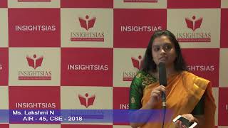 InsightsIAS Toppers Talk Lakshmi N AIR Rank 45 CSE2018 [upl. by Chaim]