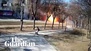 Ukraine CCTV footage shows residential building blast in Kyiv [upl. by Eicnarf]