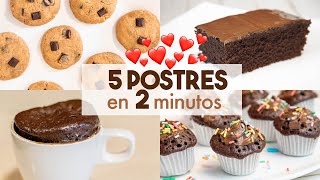 5 POSTRES en MICROONDAS 🍫🍪  en 2 minutos [upl. by Ovida]