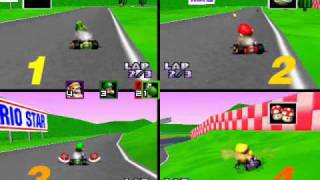 Mario Kart 64 Netplay Royal Raceway 4 player race [upl. by Jasik]