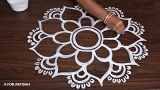 Step by Step Big Round Flower Rangoli Designs for Manabasa Gurubar🌺 Special Alpona Design 🌷 [upl. by Yanaton]