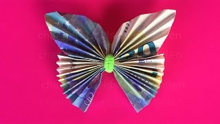 Geldscheine falten Schmetterling  Einfachen Schmetterling aus Geld falten zur Hochzeit [upl. by Eentroc]