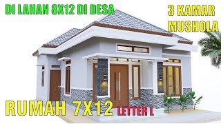 Desain rumah 7x12 1 lantai minimalis modern denah lahan 8x12 3 kamar tidur dan mushola  HAQ DESAIN [upl. by Lynd24]