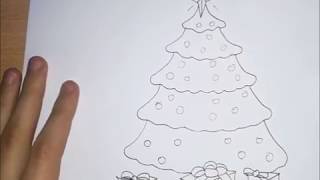 Kako nacrtati Jelku sa poklonima  How to draw a Christmas tree with presents [upl. by Lorelie]