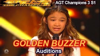 Angelica Hale wins Golden Buzzer sings Fight Song Audition Americas Got Talent The Champions 3 AGT [upl. by Gwenneth]