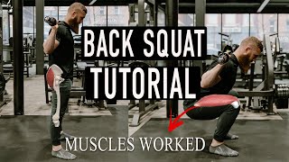 Barbell BACK SQUAT Tutorial  Setup Muscles Worked Mistakes and More [upl. by Cade]