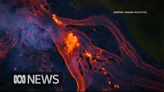 Rivers of fastmoving lava flow from Hawaiis volcano 2018  ABC News [upl. by Parsons165]