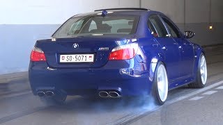 BMW M5 E60 with Eisenmann Race Exhaust  LOUD V10 Sound amp Burnouts [upl. by Deenya166]